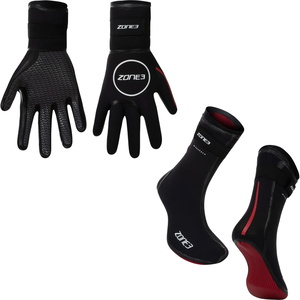 2026 ZONE3 Neoprene Heat-Tech Warmth Gloves & Neoprene Heat-Tech Warmth Socks NA18UHTGAS101 - Black / Red